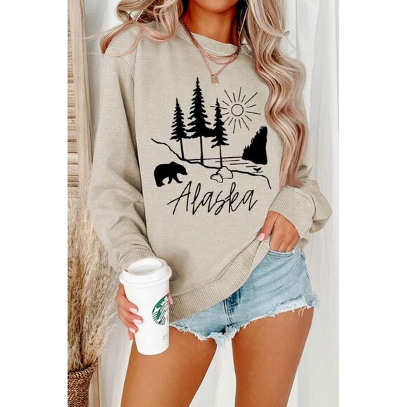 Women Cotton Blend Alaska Bear Print Sweater Crew Neck Long Sleeve Casual - Picture 3 of 3
